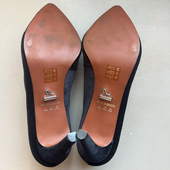 Carrano Rafaella Black Velvet Pointed Toe Classic Heels Pumps Women 8 Brazil - Picture 12 of 14